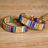 Boho Colorful Stone Chakra Bracelet Leather Wrap Ethnic Charm Jewelry