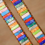 Boho Colorful Stone Chakra Bracelet Leather Wrap Ethnic Charm Jewelry