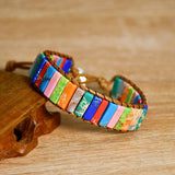 Boho Colorful Stone Chakra Bracelet Leather Wrap Ethnic Charm Jewelry