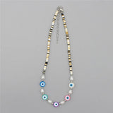Boho Pearl Necklace Polymer Clay Beads Charm Choker Evil Eye Pendant
