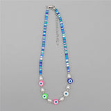 Boho Pearl Necklace Polymer Clay Beads Charm Choker Evil Eye Pendant