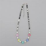 Boho Pearl Necklace Polymer Clay Beads Charm Choker Evil Eye Pendant