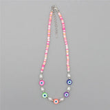 Boho Pearl Necklace Polymer Clay Beads Charm Choker Evil Eye Pendant