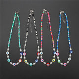 Boho Pearl Necklace Polymer Clay Beads Charm Choker Evil Eye Pendant