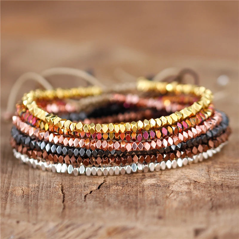 Boho Metal Beads Bracelet Yoga Tibetan Stone Stretch Bracelet