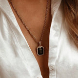 Bold Twisted Chain Small CZ Geometric Stone Pendant Necklace Stainless Steel