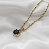 Bold Twisted Chain Small CZ Geometric Stone Pendant Necklace Stainless Steel