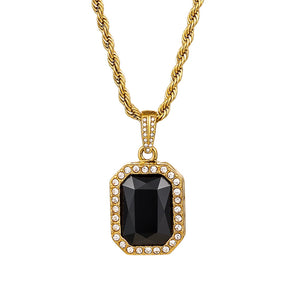Bold Twisted Chain Small CZ Geometric Stone Pendant Necklace Stainless Steel