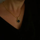 Bold Twisted Chain Small CZ Geometric Stone Pendant Necklace Stainless Steel