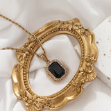Bold Twisted Chain Small CZ Geometric Stone Pendant Necklace Stainless Steel