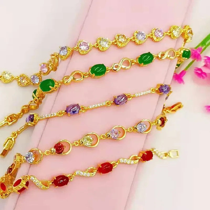 Brass Gold-Plated Gemstone Bracelet, Jewelry Source