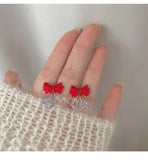 Bow Crystal Earrings Red High Sense S925 Silver Needle Stud Earrings