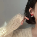 Bow Crystal Earrings Red High Sense S925 Silver Needle Stud Earrings