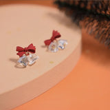 Bow Crystal Earrings Red High Sense S925 Silver Needle Stud Earrings