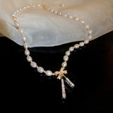Bow Knot Pearl Pendant Necklace Feminine Clavicle Chain