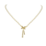 Bow Knot Pearl Pendant Necklace Feminine Clavicle Chain
