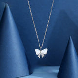 Bow Necklace S925 Sterling Silver Girl Heart Clavicle Chain Rose Girlfriends