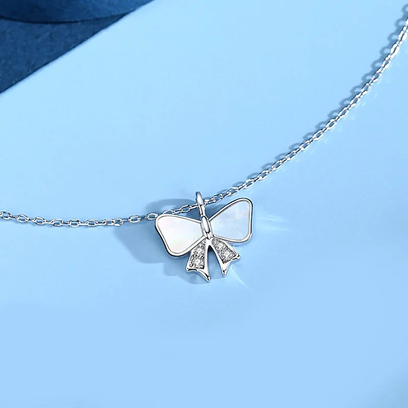 Bow Necklace S925 Sterling Silver Girl Heart Clavicle Chain Rose Girlfriends