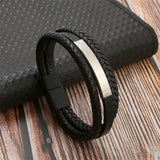 Men's Multilayer Leather Bracelet Magnetic Buckle Cowhide Woven Wrap Bracelet