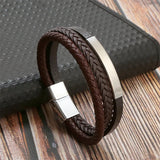Men's Multilayer Leather Bracelet Magnetic Buckle Cowhide Woven Wrap Bracelet