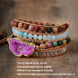 Boho Drusy Stone Leather Charm Bracelet