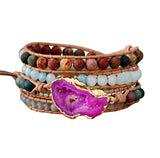 Boho Drusy Stone Leather Charm Bracelet