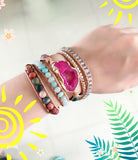 Boho Drusy Stone Leather Charm Bracelet