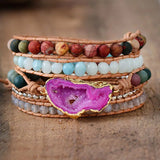 Boho Drusy Stone Leather Charm Bracelet