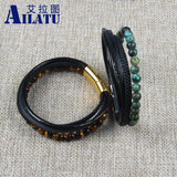 Braided Stainless Steel Leather Bracelet African & Tiger Eye Stone Beads Men