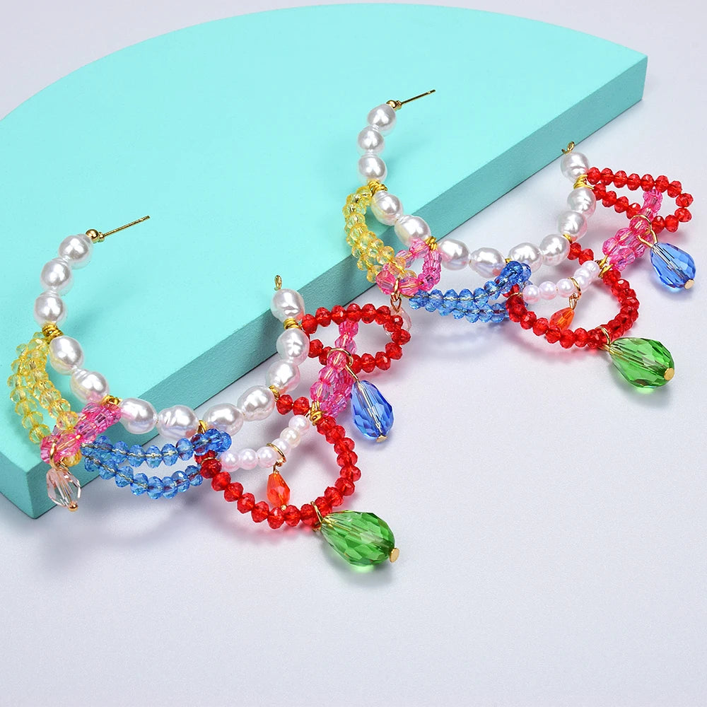 Multi Acrylic Beads Drop Earrings Pearls Statement Jewelry