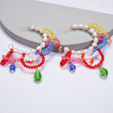 Multi Acrylic Beads Drop Earrings Pearls Statement Jewelry