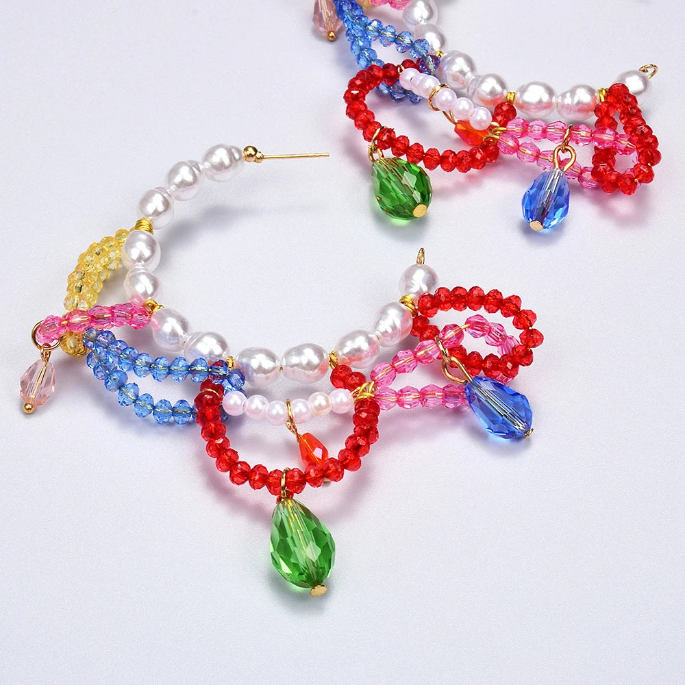 Multi Acrylic Beads Drop Earrings Pearls Statement Jewelry
