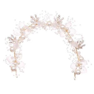 Bridal Flower Faux Pearl Crystal Hand-woven Wedding Headband Hair Band