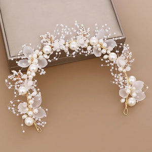 Bridal Flower Faux Pearl Crystal Hand-woven Wedding Headband Hair Band