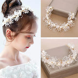 Bridal Flower Faux Pearl Crystal Hand-woven Wedding Headband Hair Band