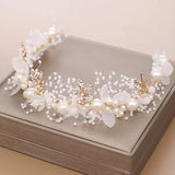 Bridal Flower Faux Pearl Crystal Hand-woven Wedding Headband Hair Band