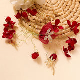 Chinese Style Wedding Hairpin Red Yarn Flowers Rhinestone Jewelry
