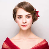Chinese Style Wedding Hairpin Red Yarn Flowers Rhinestone Jewelry