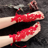 Red Lace Barefoot Sandal Anklets for Beach Wedding