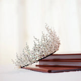 Beaded Crown Pearl Tiara Women Headdress Wedding Hair Ornament