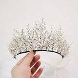 Beaded Crown Pearl Tiara Women Headdress Wedding Hair Ornament