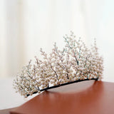 Beaded Crown Pearl Tiara Women Headdress Wedding Hair Ornament