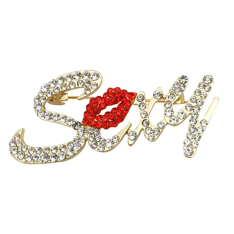 Sexy Kiss Rhinestone Brooch Crystal Jewelry Letter Pins Buckle