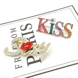 Sexy Kiss Rhinestone Brooch Crystal Jewelry Letter Pins Buckle
