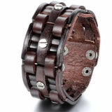 Brown Leather Punk Cuff Bracelet for Men 9.7 inch