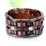 Brown Leather Punk Cuff Bracelet for Men 9.7 inch