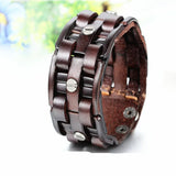 Brown Leather Punk Cuff Bracelet for Men 9.7 inch