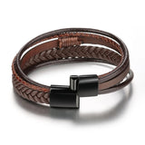 Brown Life Tree Stainless Steel Men Bracelet Ethnic Leather Bracelet