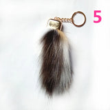 Brown Yellow Fur Tails Keychains Faux Fox Fur Pompon Car Key Ring Women
