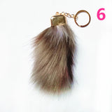 Brown Yellow Fur Tails Keychains Faux Fox Fur Pompon Car Key Ring Women
